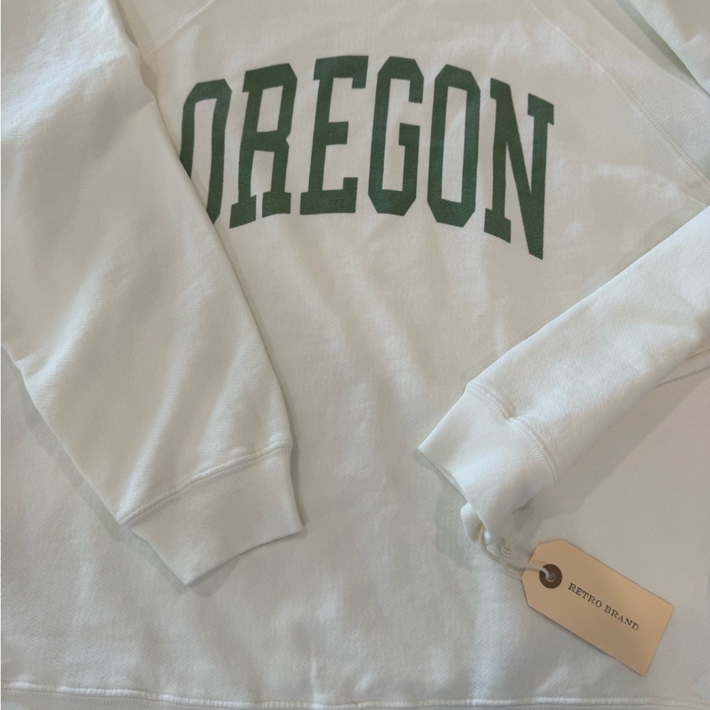 Free People Retro Brand Oregon sweatshirt Cream and Green medium Sweatshirt NEW